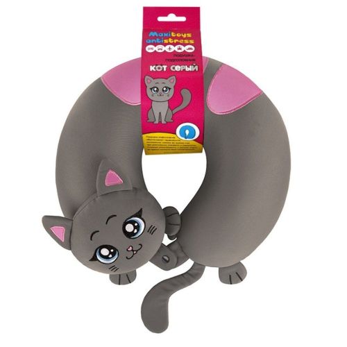 Подушка-Подголовник Кот Серый, 32см