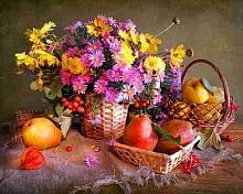 Алмазная мозаика Натюрморт с букетом в корзине, 30х40 см, 32 цв., полн. заполнение, с подр.