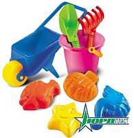 Набор для песка N18 (Тачка + ведро "Морское" среднее + 4формочки + совок большой + грабли большие) 25х46х39 см