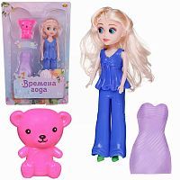 Кукла ABtoys Времена года 17 см в брючном костюме с медвежонком и доп.платьем набор 10