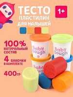 Тесто для лепки BabyDough, набор 4 цвета (синий, нежно-зеленый, красный, оранжевый)
