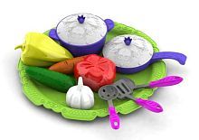 Набор овощей и кухонной посуды Волшебная Хозяюшка,12 предметов на подносе