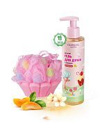 Подарочный набор косметики Glowgirl детский Гель для душа золотое сияние Мандарин ЭКО продукт + Мочалка для тела «Капкейк» нежно-розовая