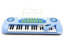 Синтезатор голуб., 37 клавиш, микрофон, запись, инструкция, батар.AA*4шт. в компл.не вх., кор.