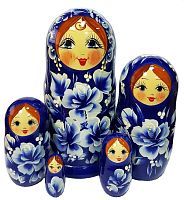 Матрешка 5 в 1 большая 17 см (Гжель, Эскиз 01)