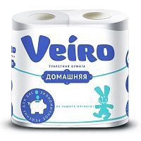 Туалетная бумага VEIRO Домашняя 2-х слойная белая, 4 шт