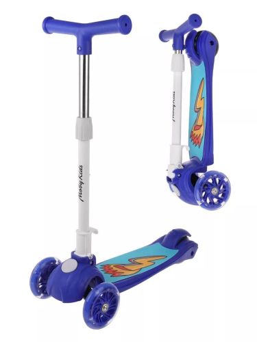 трехколесный складной самокат moby kids fly 120 pu со светом синий 64695 Трехколесный складной самокат Moby Kids Fly 120 PU со светом синий 64695