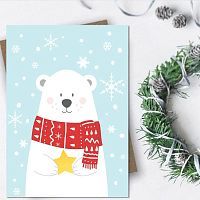 Интерьерный дизайнерский постер "Мишка в шарфике" (размер А4)