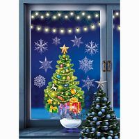 Наклейки новогодние на окна Елка новогодняя с подарками, А4