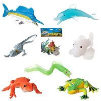 Игровой набор ABtoys Юный натуралист Фигурки-тянучки пластичные Морские обитатели и рептилии 7 штук (2 лягушки, 3 рыбы, дельфин, ягуана)