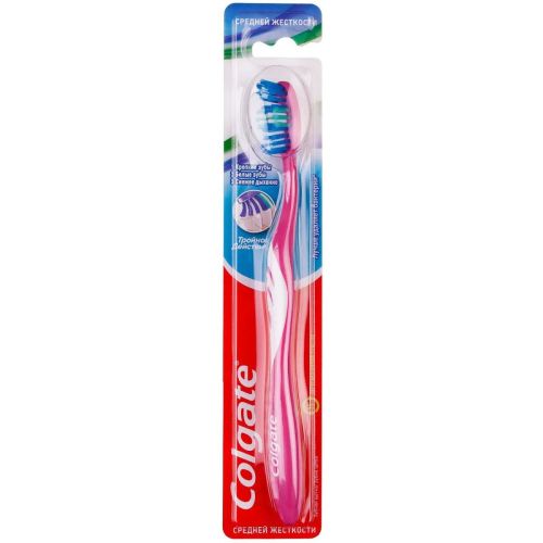 colgate зубная щетка тройное действие средняя розовая COLGATE Зубная щетка Тройное действие средняя розовая