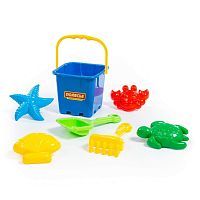 Набор для песочницы ПОЛЕСЬЕ №290: ведро-крепость большое, совок №8, грабельки №8, формочки (краб №2 + морская звезда №2 + ракушка №2 + черепаха)