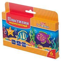 Пластилин восковой флюоресцент. Морская семейка 6 цв. 90гр со стеком