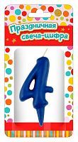 Свеча для торта ND Play Тортик цифра 4 парафиновая, цвет синий