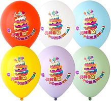 Воздушные шары с рисунком Belbal 1103-2493 С Днем рождения Торт 14" в ассортименте