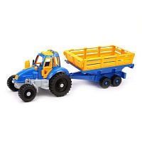 Трактор Нордпласт с прицепом, 396, 55.5 см, синий/желтый