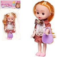 Кукла Junfa 16 см с сумочкой в бело-коричневом платье