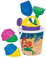 Набор №321 Ведро с наклейкой, лопатка №5, грабли №5 , 4 формочки, лейка малая №4, 17х17х23 см