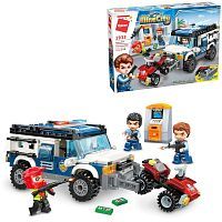 Конструктор Qman серия MineCity Полицейский джип догоняет преступника на квадроцикле 244 детали