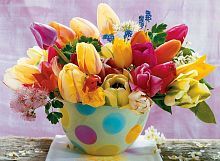 Алмазная мозаика Красные и желтые тюльпаны, 30х40 см, 32 цв., частич. заполнение, на картоне