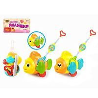 Каталка с ручкой Рыбка, свет, звук, эл. пит. АААх3, не вх. в компл., пакет