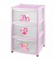 Комод детский на колёсах 3 ящика, розовый