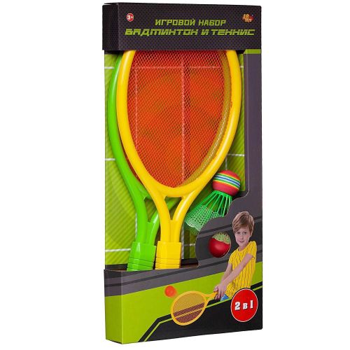 Спортивная игра ABtoys Бадминтон и теннис 2в1 в комплекте 2 ракетки, мяч и воланчик фото 3