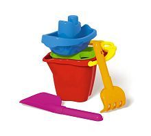 Песочный набор №119 (ведро 0,6 л, сито, лопатка, грабли, кораблик)