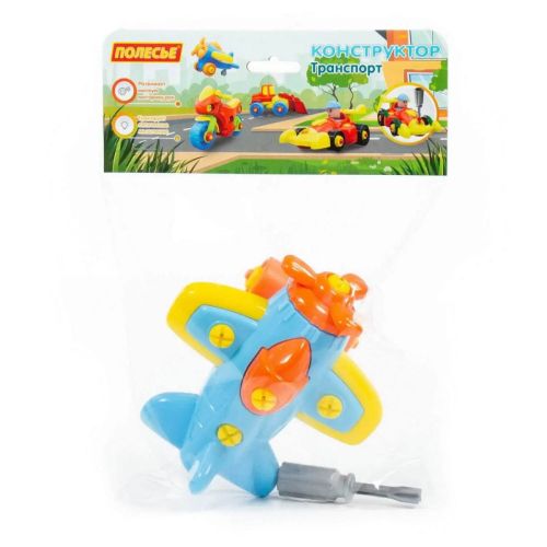 Конструктор Транспорт Самолёт 19 элементов в пакете, голубой фото 2