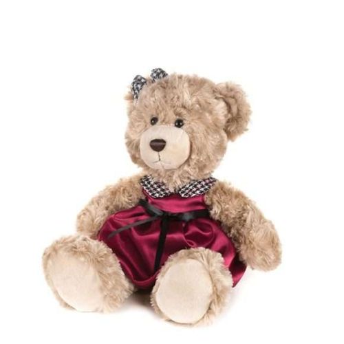Мягкая игрушка Maxitoys Мишка Моника в красном платье с клетчатым воротничком, 20 см