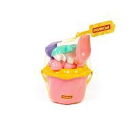 Набор для песочницы ПОЛЕСЬЕ №663: ведро-цветок среднее №4, сито-цветок среднее №4, лопатка №5, грабельки №5, формочки (ракушка №2 + краб №2 + черепаха