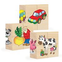 Пазлы на кубиках 2, Анданте (набор кубиков, животные фермы, репка, транспорт, 12 шт, RDI-D551a)