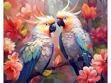 Алмазная мозаика Какаду в цветах, 40х50 см, 30 цв., полн. заполнение, с подр.