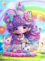 Алмазная мозаика Фиолетовая куколка, 23х30 см, 8 цв., частич. заполнение, с подр.