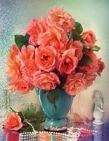 Алмазная мозаика Розы в вазе, 30х40 см, 29 цв, полн. заполнение, с подр.