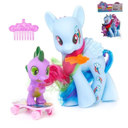 Пони с малышом дракончиком, скейтбордом и аксессуарами