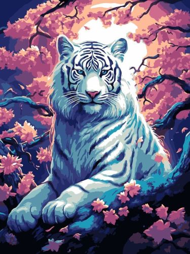 Картина по номерам холст на подрамнике Белый тигр 30х40 см