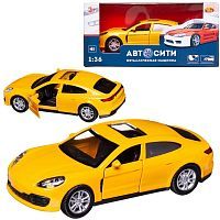 Машинка металлическая Abtoys АвтоСити 1:36 Седан купе инерционный с открывающими передними дверцами желтый свет звук