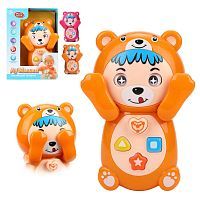 Говорящий телефон Ау Мишка, свет, звук, двигает лапками и глазками, в ассорт., эл.пит. ААА*2 шт не вх.в компл., кор.