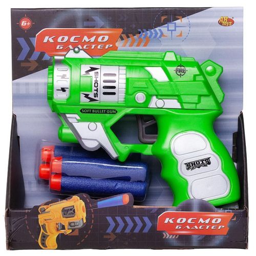 Бластер Abtoys Космобластер с 4 мягкими пулями, зеленый фото 4