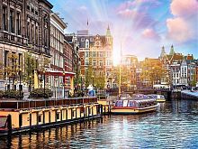 Алмазная мозаика Заходящее солнце над городом, 40х50 см, 24 цв, частич. заполнение, с подр.