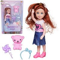 Кукла ABtoys Времена года 15 см с каштановыми волосами с медвежонком