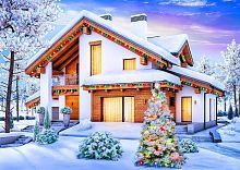 Алмазная мозаика Заснеженный особняк 30х40 см, 37 цв, полн. заполнение, с подр.