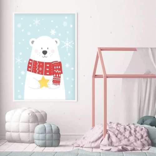 интерьерный дизайнерский постер "мишка в шарфике" (размер а3) Интерьерный дизайнерский постер "Мишка в шарфике" (размер А3)