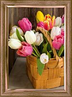 Алмазная мозаика Букет ярких тюльпанов в корзинке, 22х32 см, полн. заполнение, с подр.
