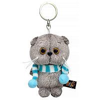 Брелок Кот Басик в полосатом шарфе, с кольцом, 12 см