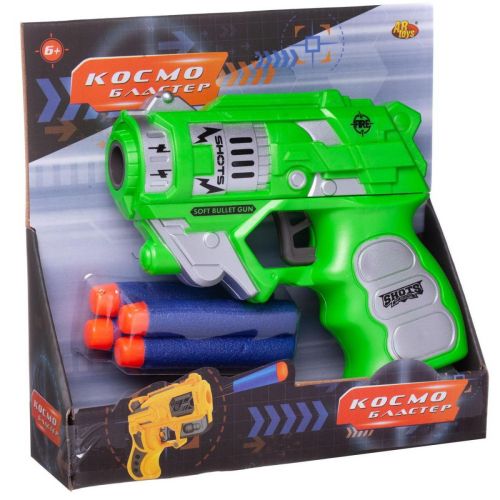 Бластер Abtoys Космобластер с 4 мягкими пулями, зеленый фото 3