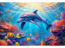 Алмазная мозаика Дельфин в коралловом рифе, 30х40 см, 30 цв., полн. заполнение, с подр.