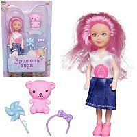 Кукла ABtoys Времена года 15 см с розовыми волосами с медвежонком