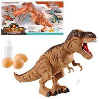 Игрушка интерактивная Junfa Динозавр Тираннозавр коричневый (движение вперед, звук, свет, проектор, пар из пасти)